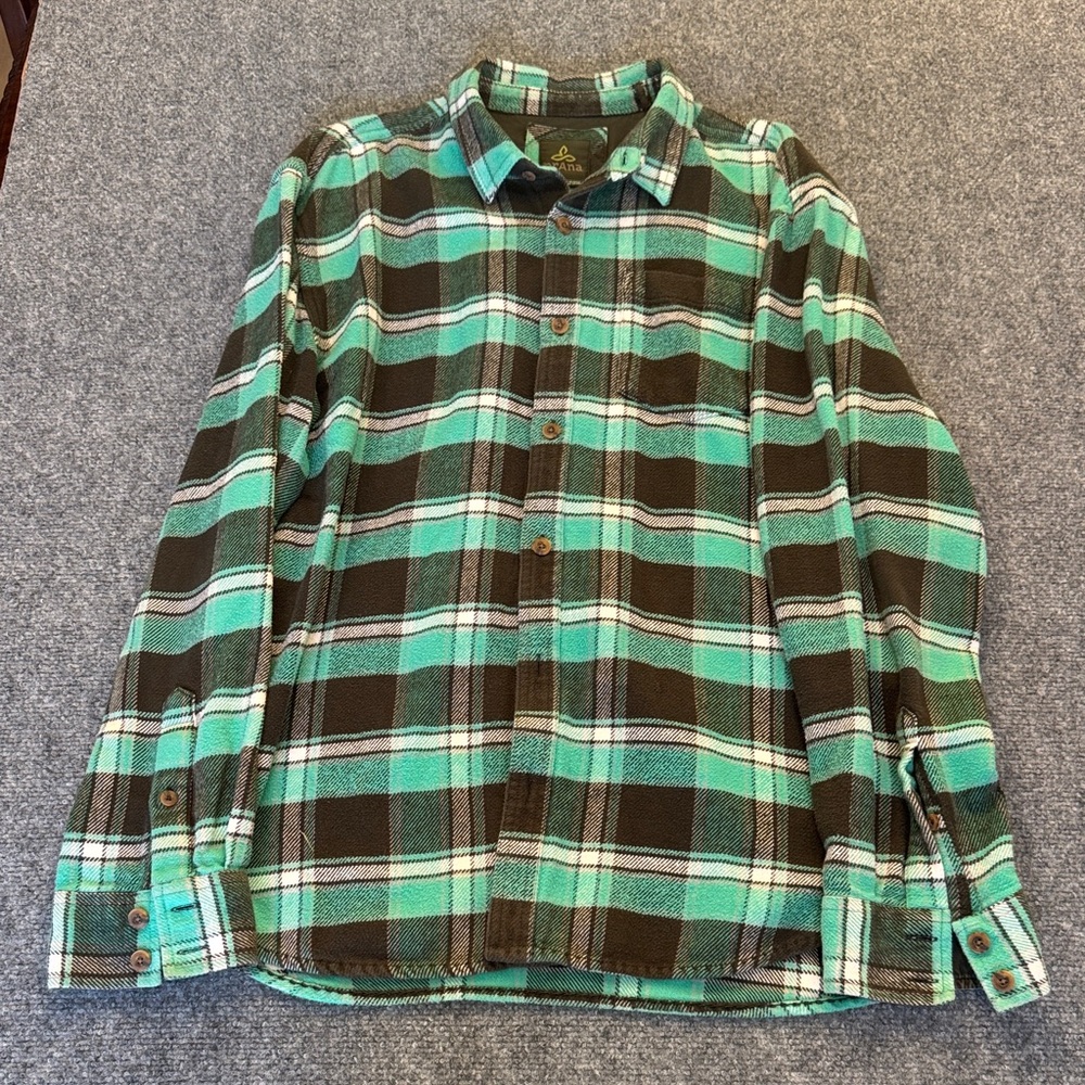 Prana Green and Brown Checkered Men's Shirt